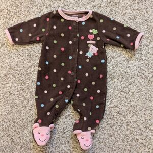 Carters Newborn Girl Fleece Sleeper Pajamas Brown Pink